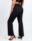 Larisa - Waist Trimming Straight-leg Pants with Built-in Shaping Shorts - Bella Fit USSBlack