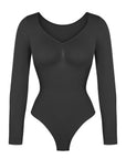 Marcella - Seamless Long Sleeve Thong Bodysuit with Chest Support & Tummy Control - Bella Fit USBlackXS