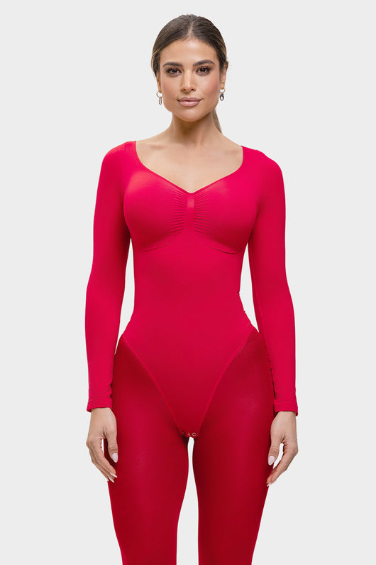 Stefanie Long Sleeve - Sculpting Bodysuit – Seamless Thong, Chest Support & Tummy Control
