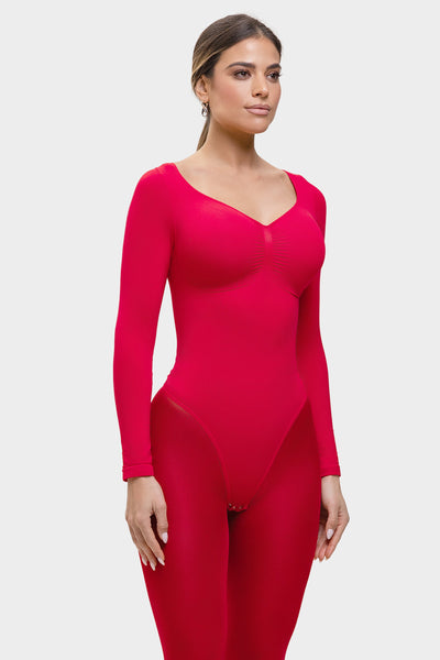 Stefanie Long Sleeve - Sculpting Bodysuit – Seamless Thong, Chest Support & Tummy Control
