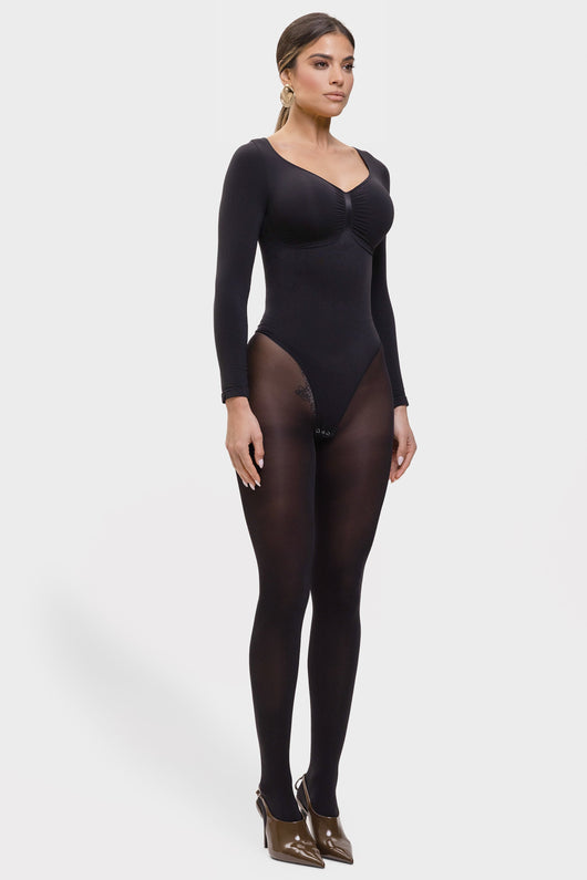 Stefanie Long Sleeve - Sculpting Bodysuit – Seamless Thong, Chest Support & Tummy Control