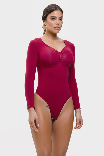 Stefanie Long Sleeve - Sculpting Bodysuit – Seamless Thong, Chest Support & Tummy Control