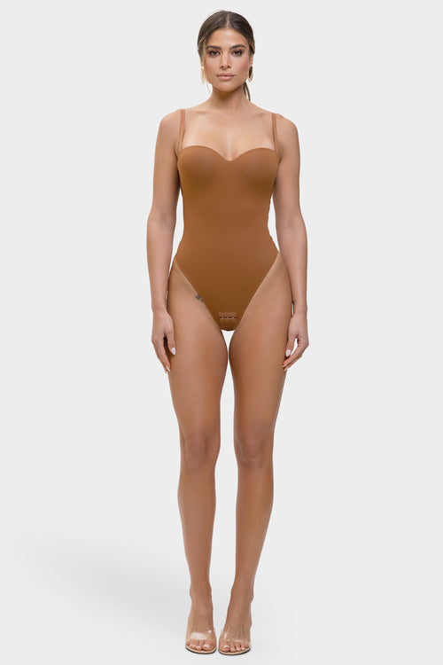 Monica - One-Piece Thong Bodysuit with Underwire, Removable Straps & Abdomen Shaping