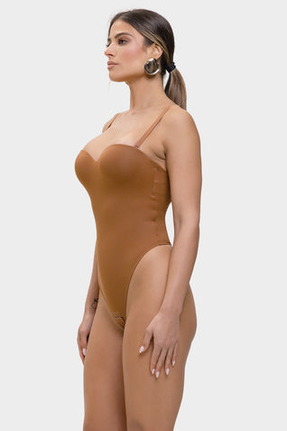 Monica - One-Piece Thong Bodysuit with Underwire, Removable Straps & Abdomen Shaping