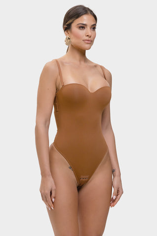 Monica - One-Piece Thong Bodysuit with Underwire, Removable Straps & Abdomen Shaping