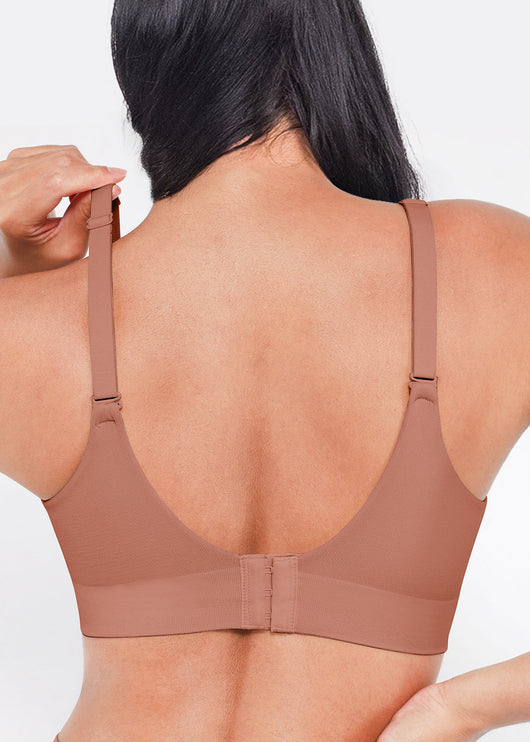 Brown bra worn by a person on a white background