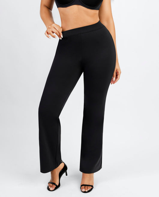 Larisa - Waist Trimming Straight-leg Pants with Built-in Shaping Shorts - Bella Fit USSBlack
