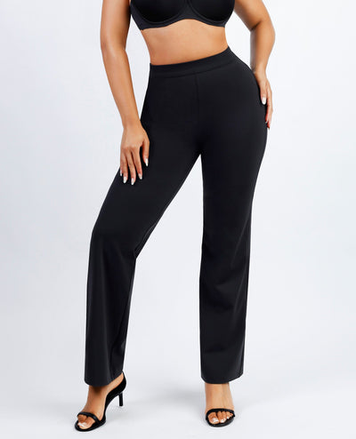 Larisa - Waist Trimming Straight-leg Pants with Built-in Shaping Shorts - Bella Fit USSBlack