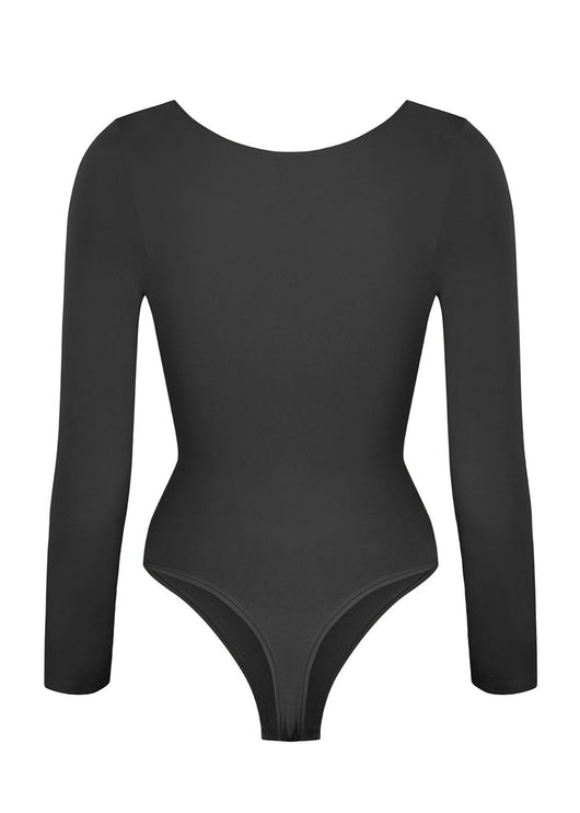 Marcella - Seamless Long Sleeve Thong Bodysuit with Chest Support & Tummy Control - Bella Fit USBlackXS