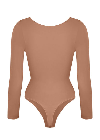 Marcella - Seamless Long Sleeve Thong Bodysuit with Chest Support & Tummy Control - Bella Fit USBlackXS