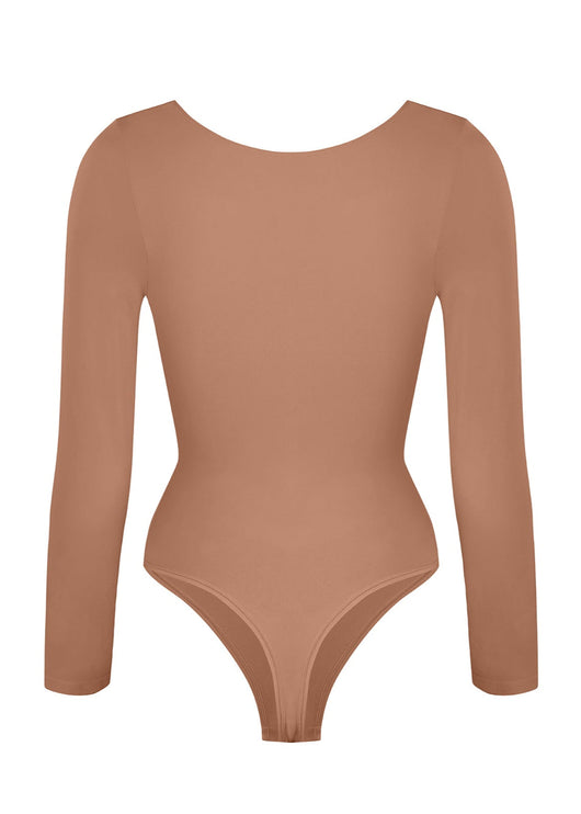 Marcella - Seamless Long Sleeve Thong Bodysuit with Chest Support & Tummy Control - Bella Fit USBlackXS