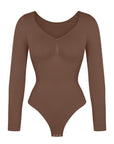 Marcella - Seamless Long Sleeve Thong Bodysuit with Chest Support & Tummy Control - Bella Fit USBlackXS
