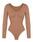 Marcella - Seamless Long Sleeve Thong Bodysuit with Chest Support & Tummy Control - Bella Fit USBlackXS