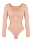 Marcella - Seamless Long Sleeve Thong Bodysuit with Chest Support & Tummy Control - Bella Fit USBlackXS