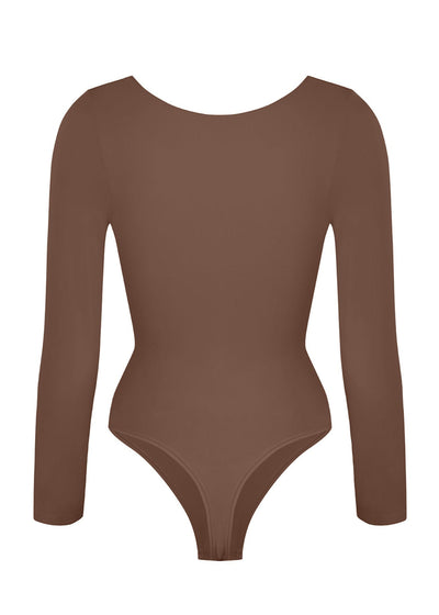 Marcella - Seamless Long Sleeve Thong Bodysuit with Chest Support & Tummy Control - Bella Fit USBlackXS