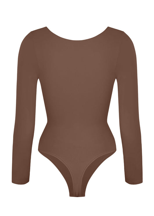 Marcella - Seamless Long Sleeve Thong Bodysuit with Chest Support & Tummy Control - Bella Fit USBlackXS
