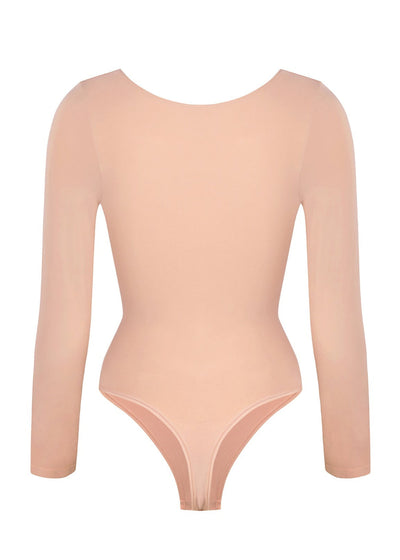 Marcella - Seamless Long Sleeve Thong Bodysuit with Chest Support & Tummy Control - Bella Fit USBlackXS