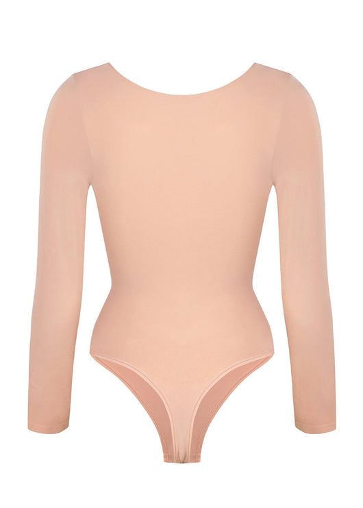 Marcella - Seamless Long Sleeve Thong Bodysuit with Chest Support & Tummy Control - Bella Fit USBlackXS