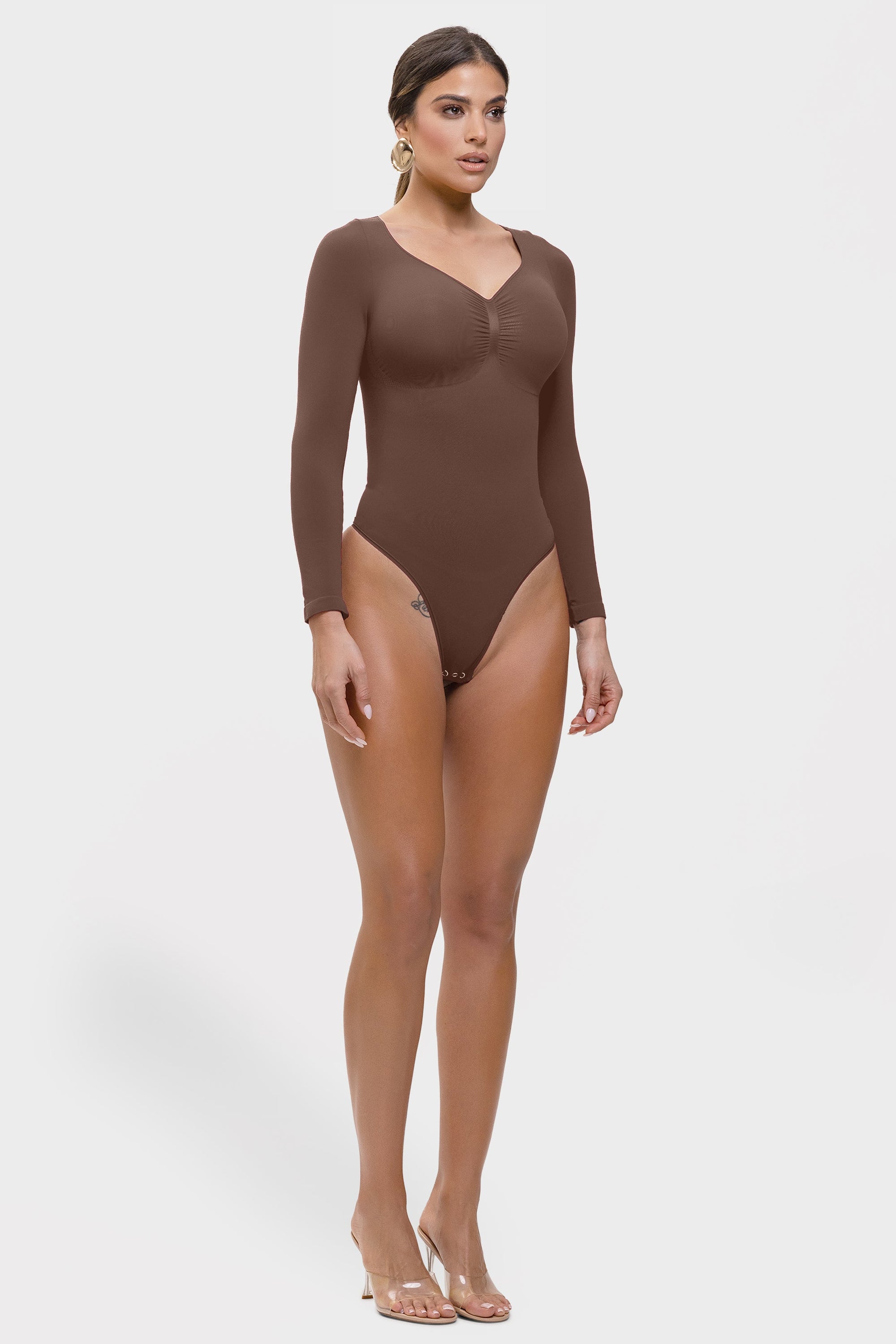 Stefanie Long Sleeve - Sculpting Bodysuit – Seamless Thong, Chest Support &amp; Tummy Control