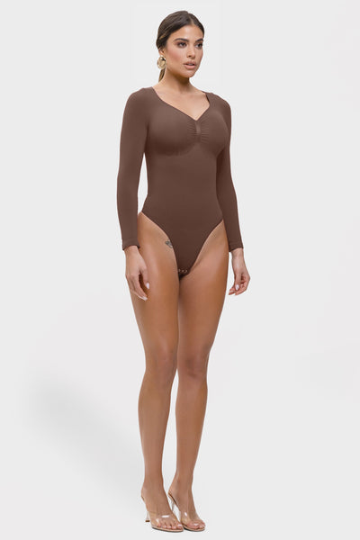 Stefanie Long Sleeve - Sculpting Bodysuit – Seamless Thong, Chest Support & Tummy Control