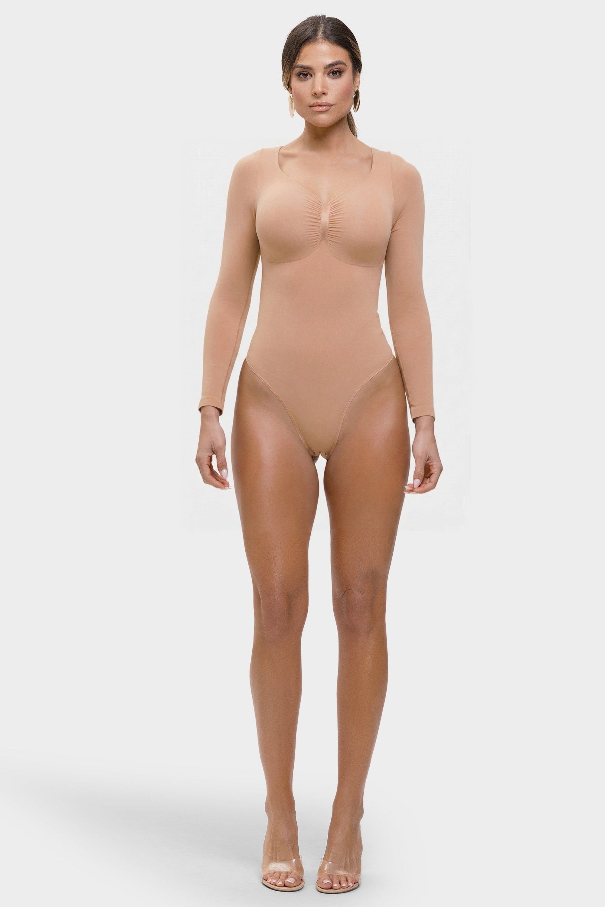 Stefanie Long Sleeve - Sculpting Bodysuit – Seamless Thong, Chest Support &amp; Tummy Control