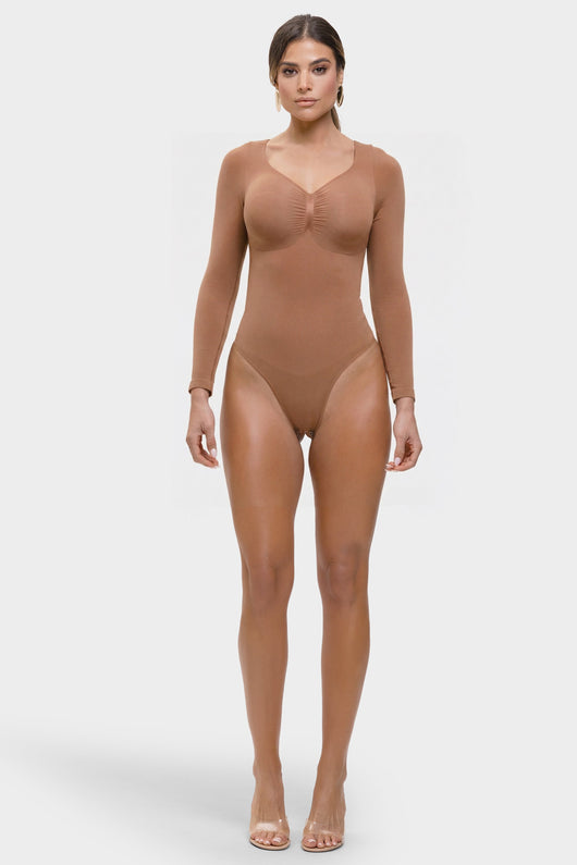Stefanie Long Sleeve - Sculpting Bodysuit – Seamless Thong, Chest Support & Tummy Control