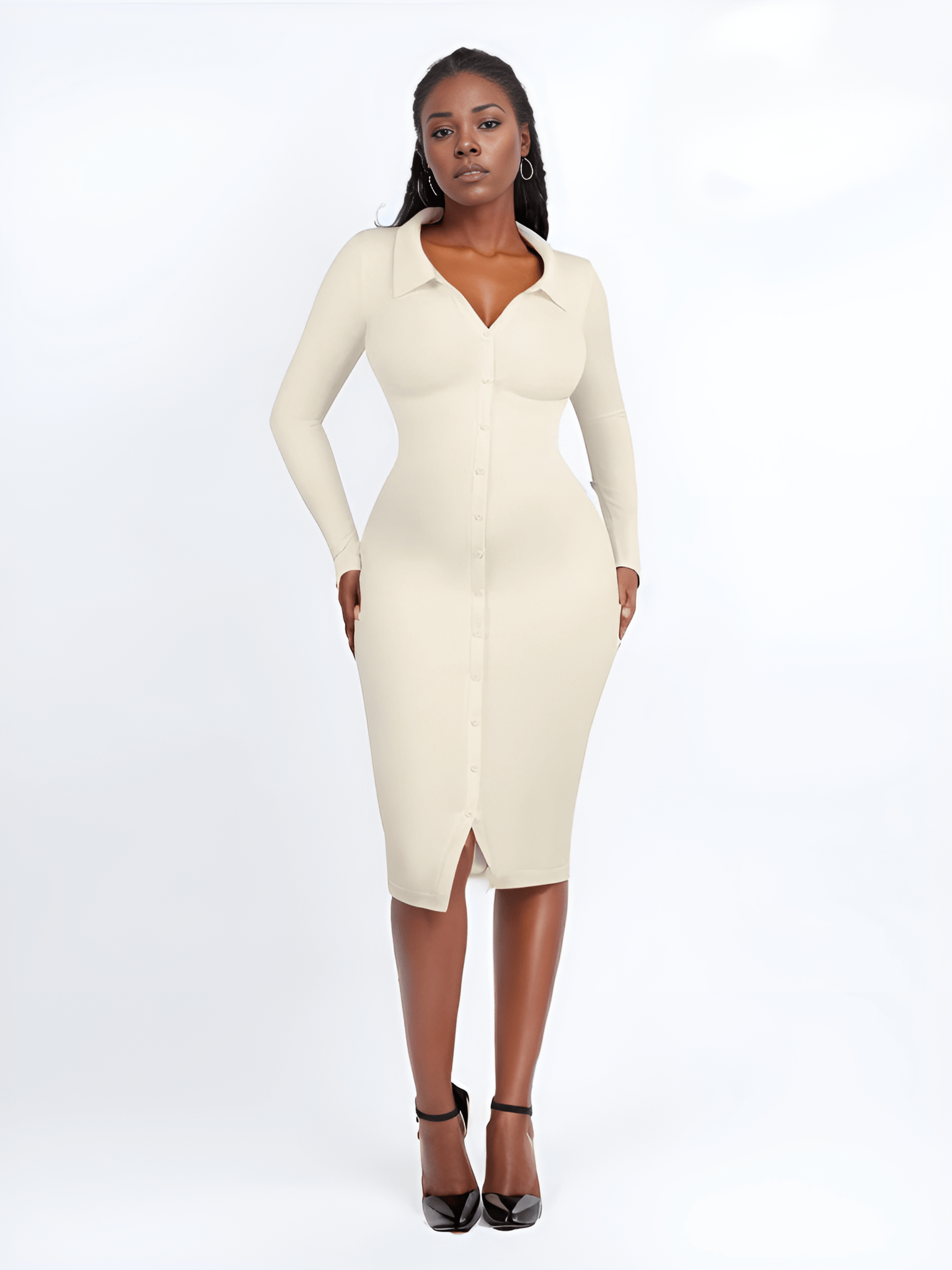 Raven - Shapewear Dress Front Button Collar - Bella Fit USXS/SWhite