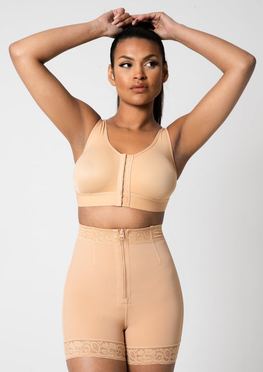 Rose - Booty Lifting Shorts With Front Zipper - Bella Fit USSBeige